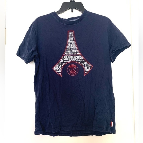 New Leo Messi Paris Saint Germain Ramos Eiffel Tower Tee T-shirt Top Navy Blue L - Picture 1 of 14